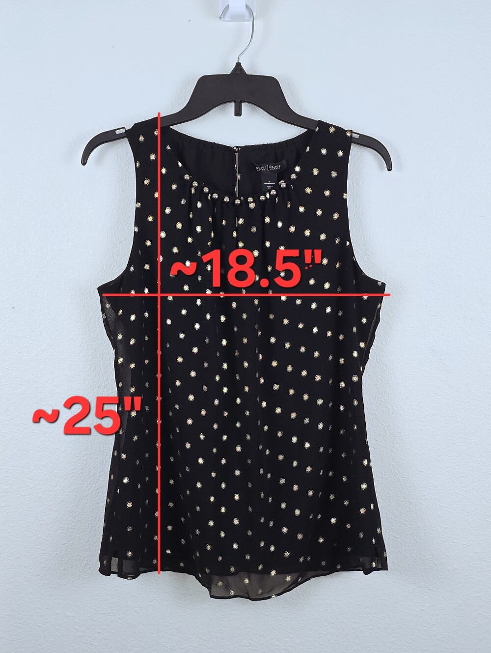 White House Black Market Black & Gold Metallic Polka Dot Embellished Blouse - S - Picture 15 of 16